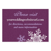 Purple White Snowflake Wedding Website Insert Card Business Card