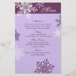 Purple White Snowflakes Winter Wedding Menu Card Personalized Flyer