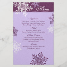 Purple White Snowflakes Winter Wedding Menu Card Personalized Flyer