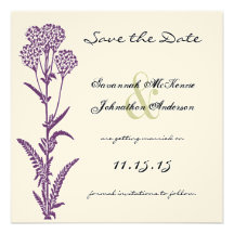 Purple Wild Flower Branch Wedding Save the Date Personalised Invitation