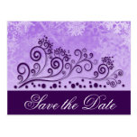 Purple Winter Snowflake Wedding Save the Dates Post Card