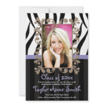 Purple Zebra Graduation Photo Announcements invitations