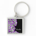Purple Zebra hearts Keychain