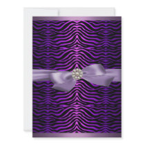 Purple Zebra Print & Bow Sweet16 Birthday Invite