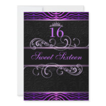 Purple Zebra Print & Swirl Sweet16 Birthday Invite