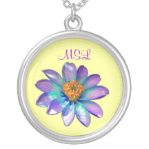 Purple Zinnia Flower Monogram Necklace