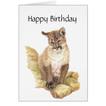 Purr- Fect Birthday, Cougar, Puma, Mountain Lion Greeting Cards