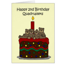 Quadruplets 2nd birthday greeting card