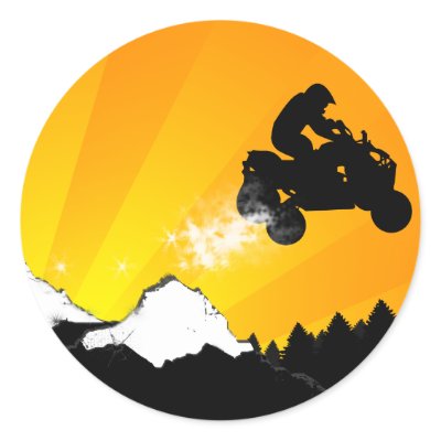 quads. orange sunset. round sticker by asyrum