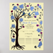 Quaker 21 guests wedding, Blue-ivory Tree of Life Print
