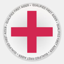 Qualified First Aider Medical Aid Round Stickers
