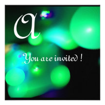 QUANTUM BUBBLE MONOGRAM green black Invites