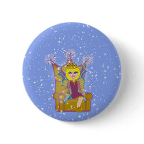 Queen Faerie Blonde Sitting on Throne Cartoon Art Button