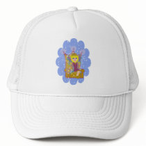 Queen Faerie Blonde Sitting on Throne Cartoon Art Mesh Hats