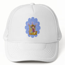 Queen Fairy Brunette Sitting on Throne Cartoon Art Trucker Hats