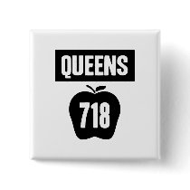 Queens 718 Cut Out of Big Apple &  Banner, 1 Colou Pin