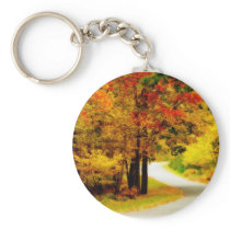 Quiet Country Lane in Autumn Keychain