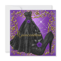 Quinceanera 15 Birthday Party Purple Black Dress Invite