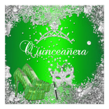 Quinceanera 15th Birthday Lime Silver Mask Tiara Personalized Invitations