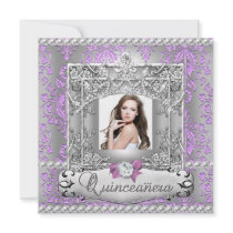 Quinceanera 15th Birthday Party Damask Lilac Personalized Announcements