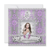Quinceanera 15th Birthday Party Damask Lilac Pearl Personalized Announcement