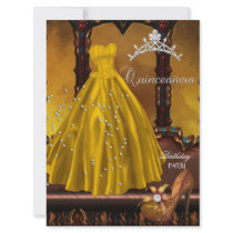 Quinceanera 15th Birthday Party Gold Dress Custom Announcement