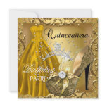 quinceanera 15th Birthday Party Gold Dress Tiara invitations