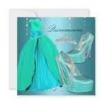 Quinceanera 15th  Birthday Party Teal Blue Dress invitations
