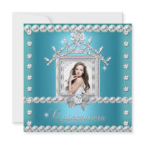 Quinceanera 15th Birthday Party Teal Blue Custom Invite