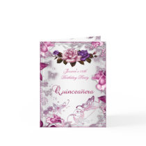 Quinceanera 15th Invite White Pink Purple Rose Greeting Card
