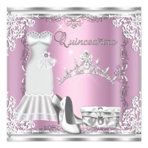 Quinceanera 15th Pink Silver Diamond Tiara Personalized Announcement