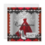Quinceanera 15th Red Black Silver Diamond Tiara invitations