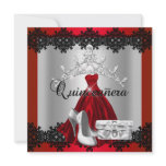 Quinceanera 15th Red Black Silver Diamond Tiara invitations