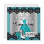 Quinceanera 15th Teal Black Silver Diamond Tiara invitations