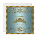 Quinceanera 15th Teal Blue Gold Tiara invitations
