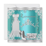 Quinceanera 15th Teal Blue Silver Diamond Tiara invitations