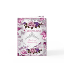 Quinceanera 15th Tiara White Pink Purple Rose Greeting Cards