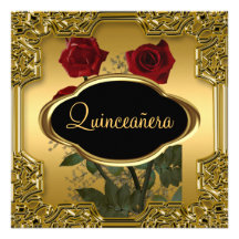 Quinceanera Birthday Party  Gold Personalized Announcements