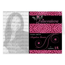 Quinceanera Photo Invitation Pink Cheetah Print Cards