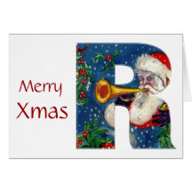 R LETTER / SANTA BUGLER MONOGRAM CARD