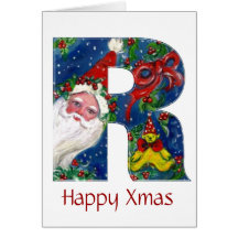 R LETTER / SANTA CLAUS WITH RED RIBBON MONOGRAM CARDS