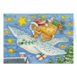 Rabbit as Santa Claus and an Owl as His Sleigh Card