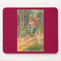 Rabbit on his bicycle delivering eggs ! mouse mats