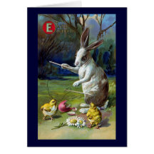 Rabbit Plays Diablo with Chicks Vintage Easter Greeting Card