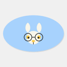 Rabbit Rabbits Bunny Head Cute Glasses Cartoon Oval Stickers