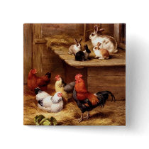 Rabbit rooster hens farm animals bunnies button