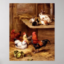 Rabbit rooster hens pets farm animals bunnies print