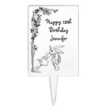Rabbit Watering Roses Cake Pick