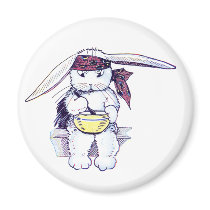Rabbit Wearing Bandanna and Eating Cereal