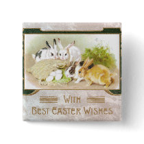 Rabbits and Eggs Art Nouveau Easter Buttons